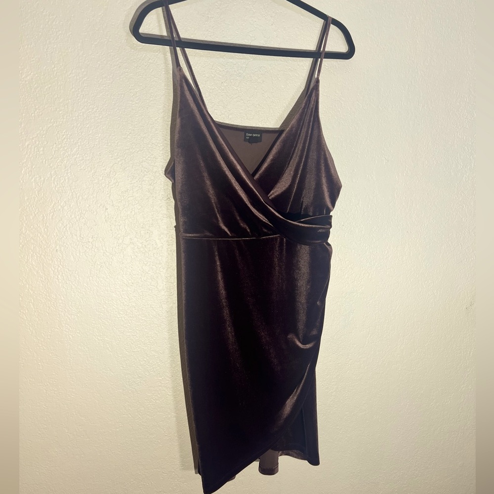 Purple Velvet Spaghetti Strap faux wrap dress